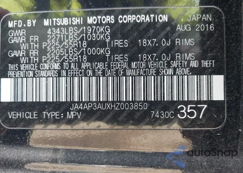 2017 Mitsubishi Outlander Sport 2.0 Es/Le 2.0 z USA, uszkodzony, nr VIN JA4AP3AUXHZ003850